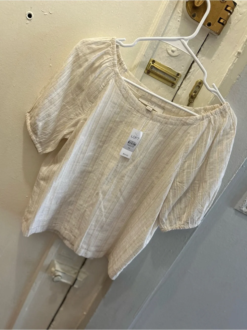 LOFT Cream Striped Peasant Blouse